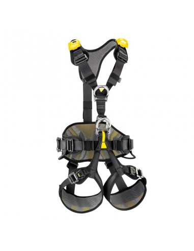 avao bod fast (negro/amarillo) - arnés confortable anticaídas para sujeción y suspensión - petzl