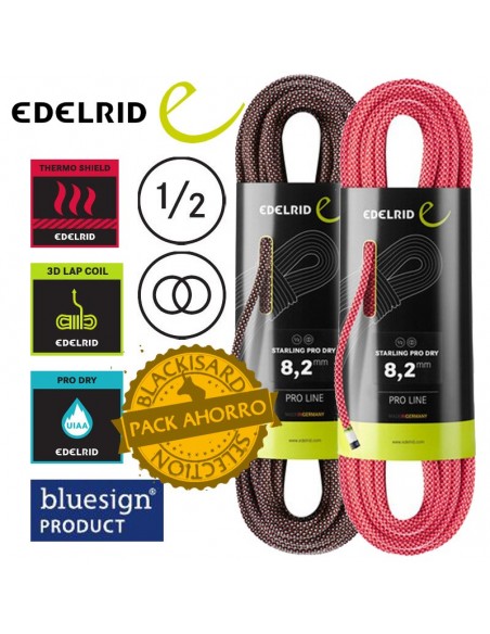 pack 2 cuerdas starling pro dry 8,2 mm (night+pink) - edelrid