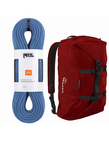 pack cuerda contact 9,8 de petzl (70m) + classic rope bag de dmm (red)