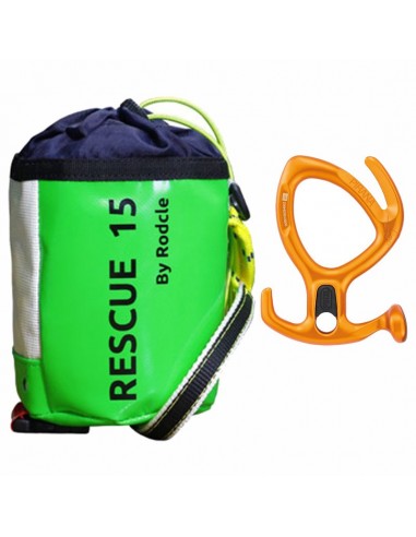 pack rescue 15m (verde) + pirana orange - rodcle/petzl