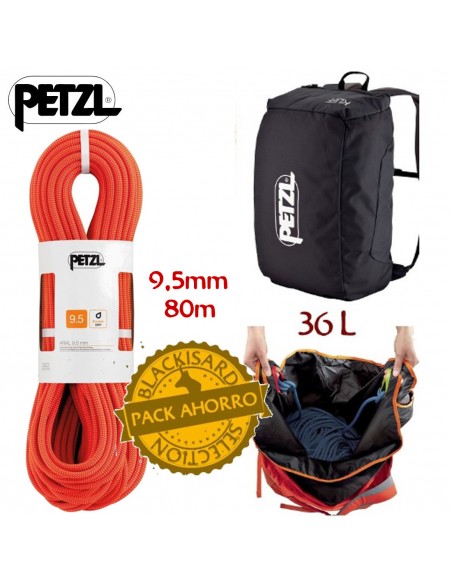 Pack Arial 9,5mm 80m (Naranja) con bolsa Kliff (Gris) - Cuerda y mochila - Petzl