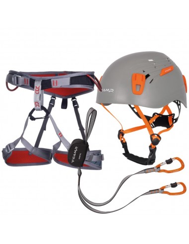 Canal del grau - pack ferrata arnés, casco y disipador - CAMP