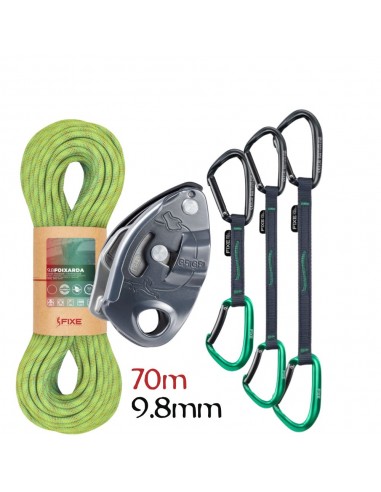 Foixarda - Pack escalada 3 elementos (Cuerda 70m + 10 cintas express + Grigri) - Fixe/Petzl