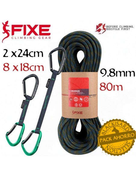 Pack Buoux 9.8mm (80m) + 12 cintas puput (8 x 18cm + 4 x24cm) - Pack escalada deportiva  - Fixe