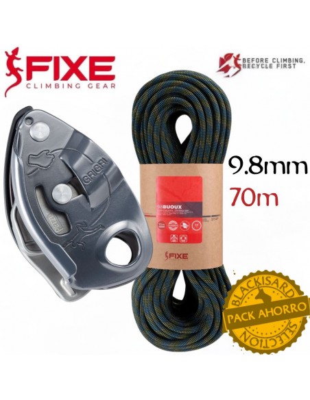 Pack cuerda Buoux 9.8mm Nature Classic (70m) + Grigri - Cuerda con asegurador - Fixe/Petzl