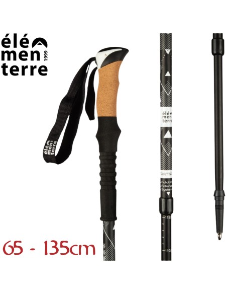 Tramp (Black) - Bastón de senderismo largo con empuñadura de corcho - Elementerre