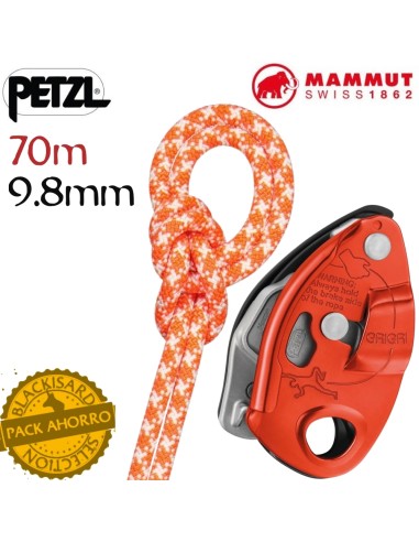 Pack cuerda Crag Classic Standard 9,8 mm (70m) Orange-White + Grigri - Mammut/Petzl