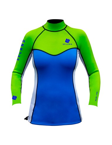 Malibu (Azul/Verde) - Chaquetilla neopreno 2mm mujer para barranquismo - Seland